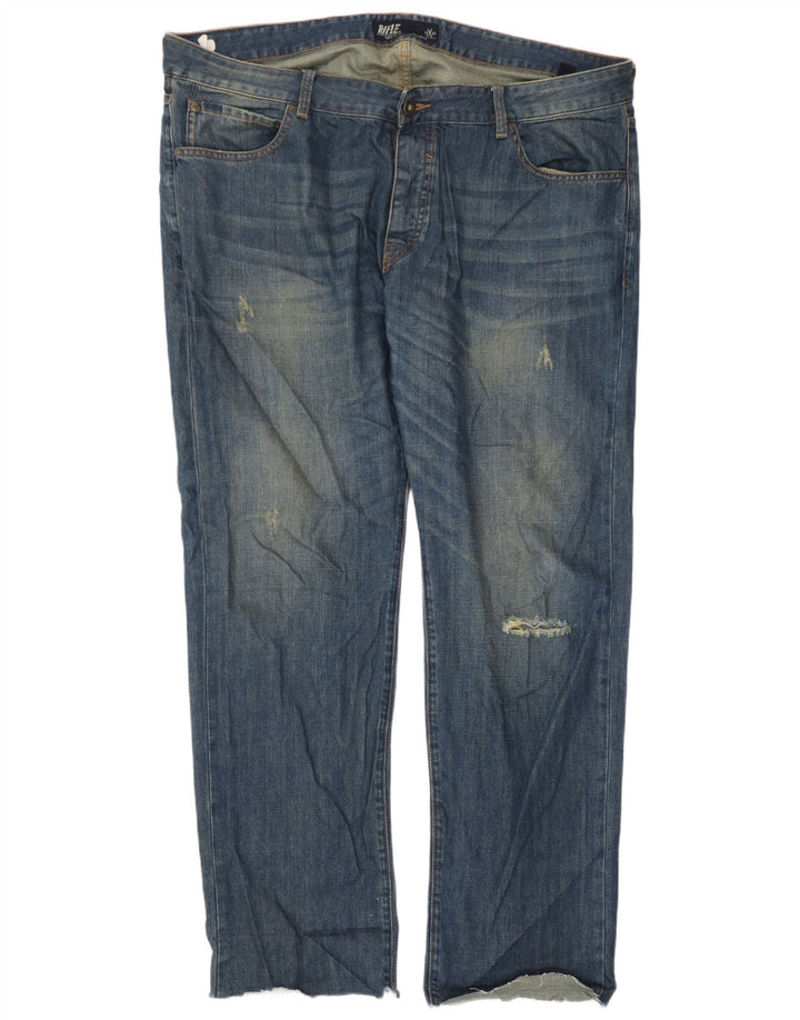 Rifle Jeans rectos desgastados para hombre W42 L31 Algodón azul