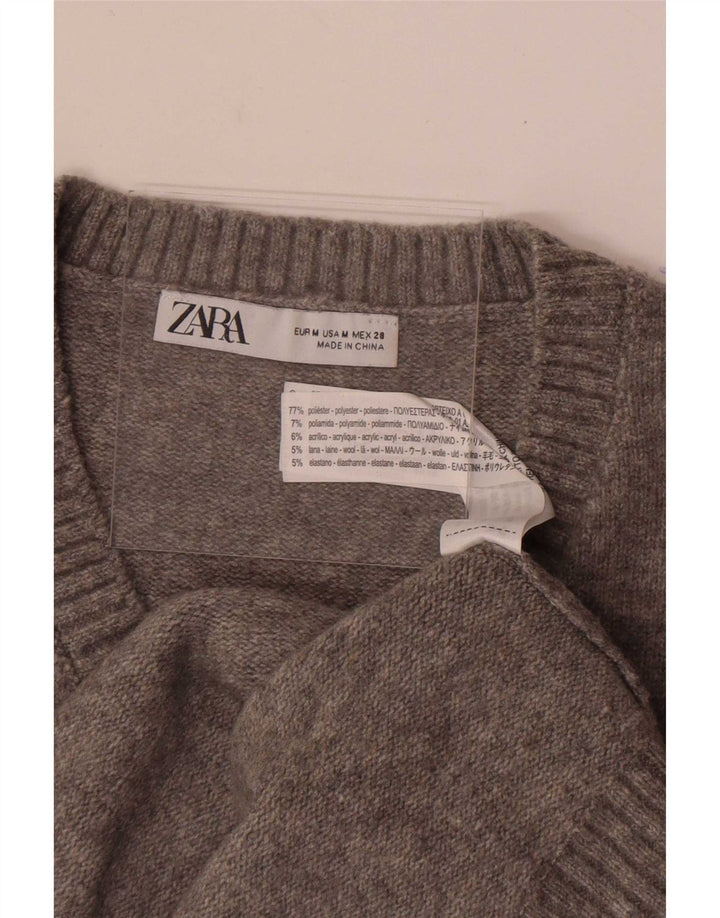 Zara Mujer Crop Vest Tank Top UK 44 Poliéster Gris Medio