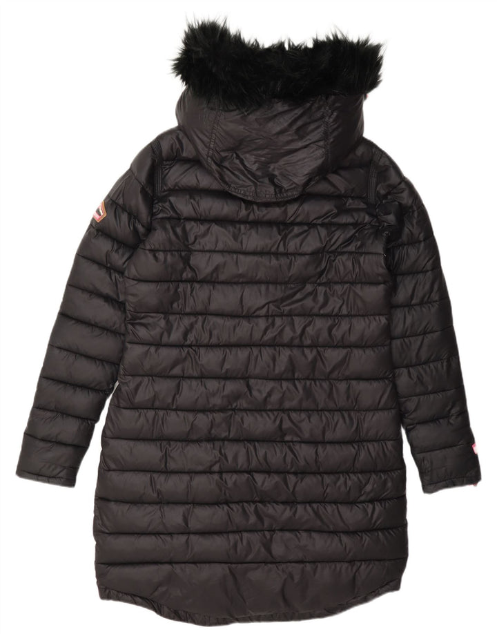 Superdry Abrigo acolchado con capucha para mujer, talla 48, nailon negro mediano