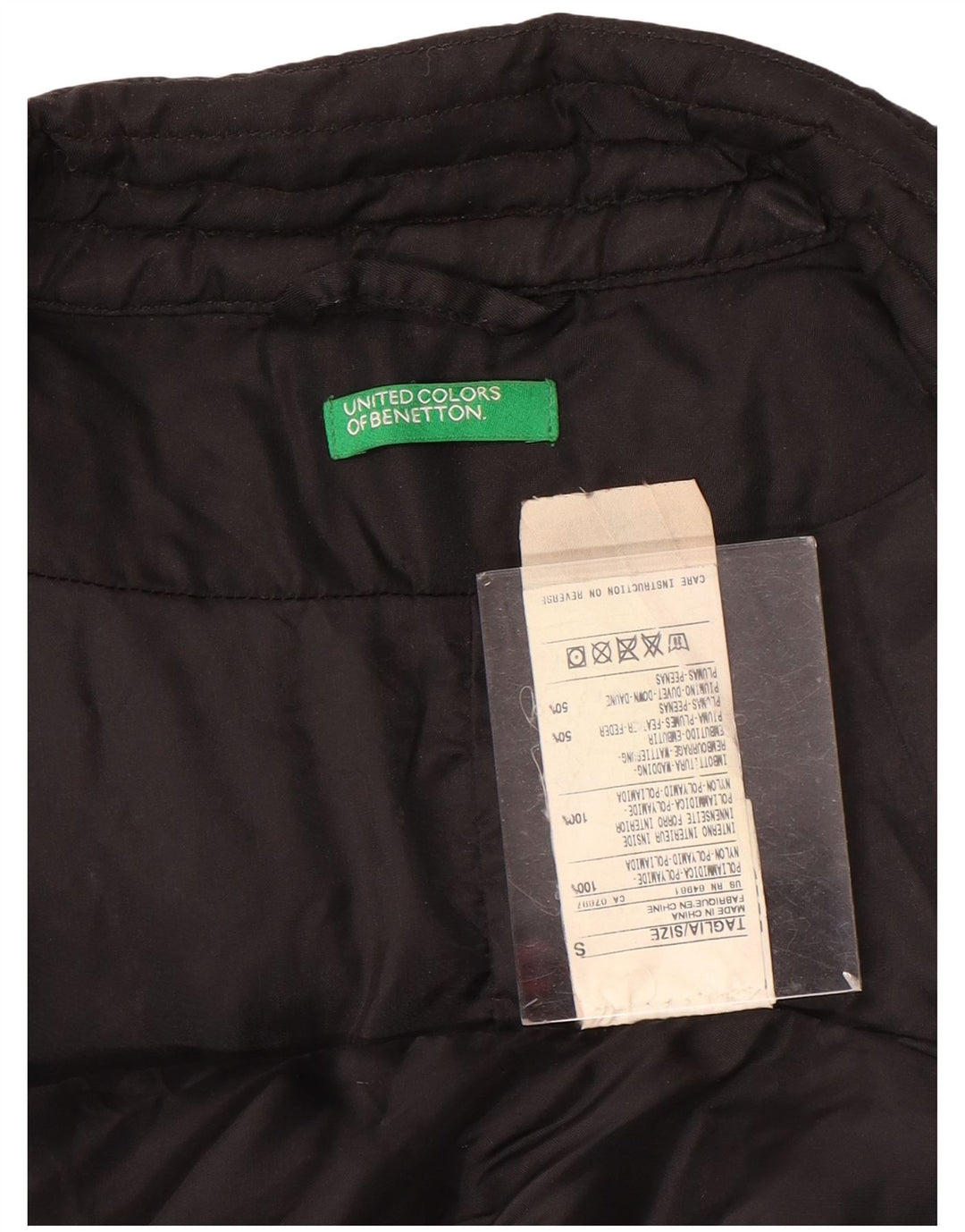 Benetton Chaqueta Motera Corta Acolchada Extragrande para Mujer EU 40 Small Nylon Negro