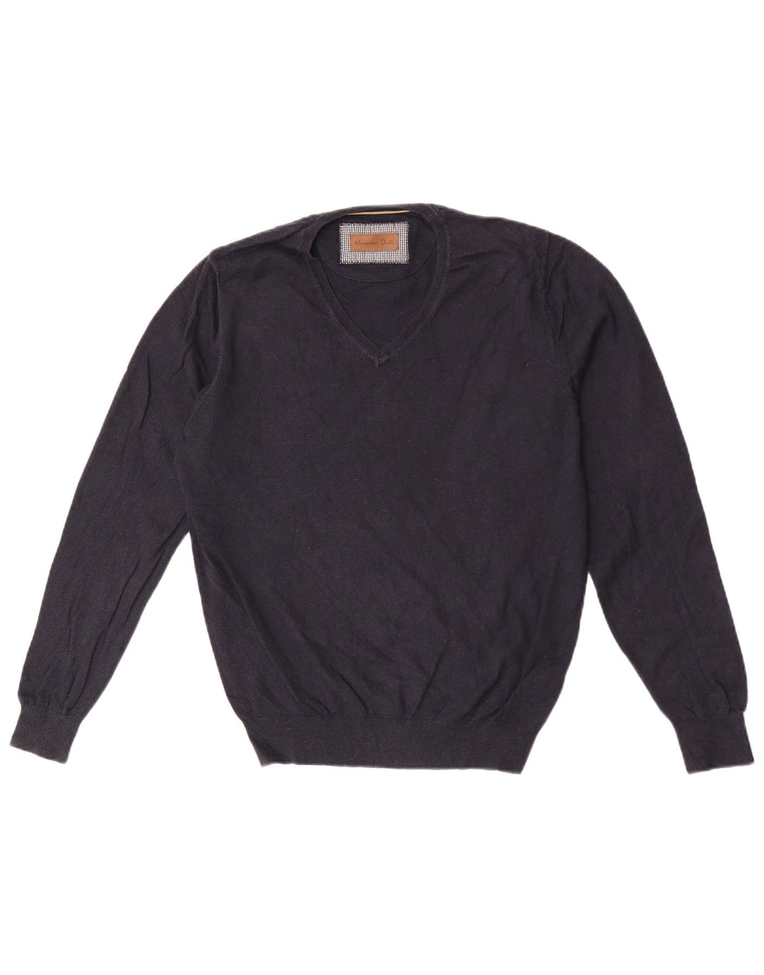 Jersey Massimo Dutti Hombre Cuello Pico Jersey Medio Azul Marino Algodón