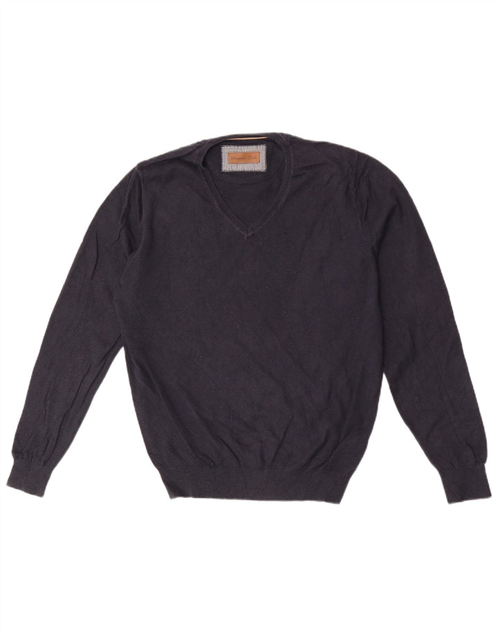 Jersey Massimo Dutti Hombre Cuello Pico Jersey Medio Azul Marino Algodón
