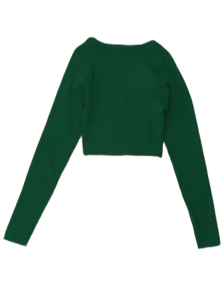 Zara Mujer Top Corto De Manga Larga UK 8 Small Verde