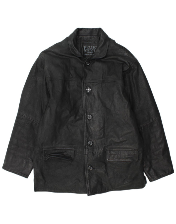 REMUS Abrigo de cuero para hombre UK 40 Cuero negro grande