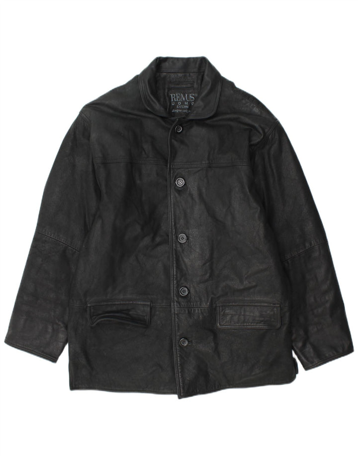 REMUS Abrigo de cuero para hombre UK 40 Cuero negro grande