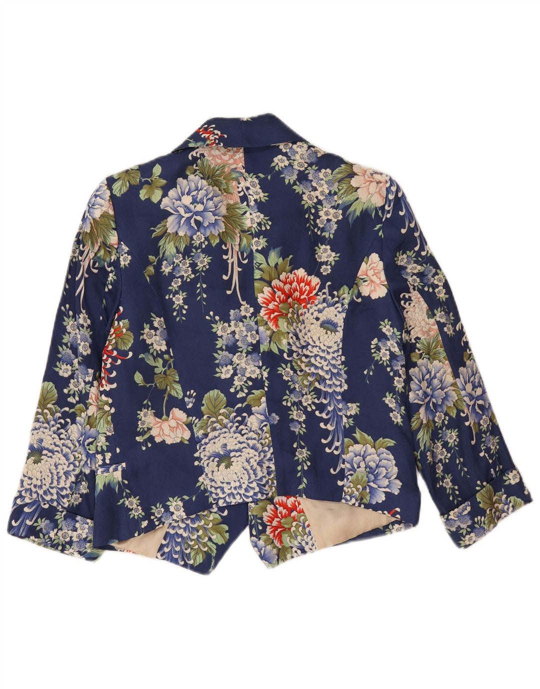 Zara Chaqueta tipo blazer corta con 1 botón para mujer, Reino Unido 44, talla mediana, azul marino, floral