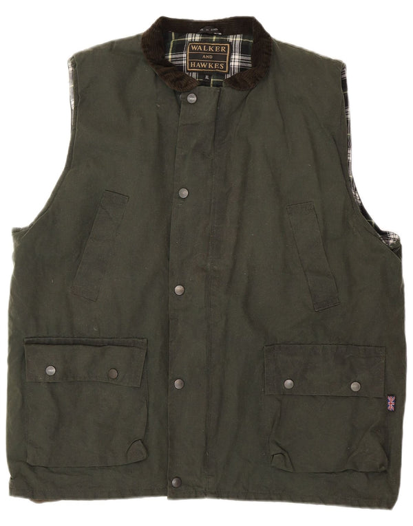 Walker and Hawkes Chaleco de algodón encerado para hombre UK 42 XL Bloque de color caqui