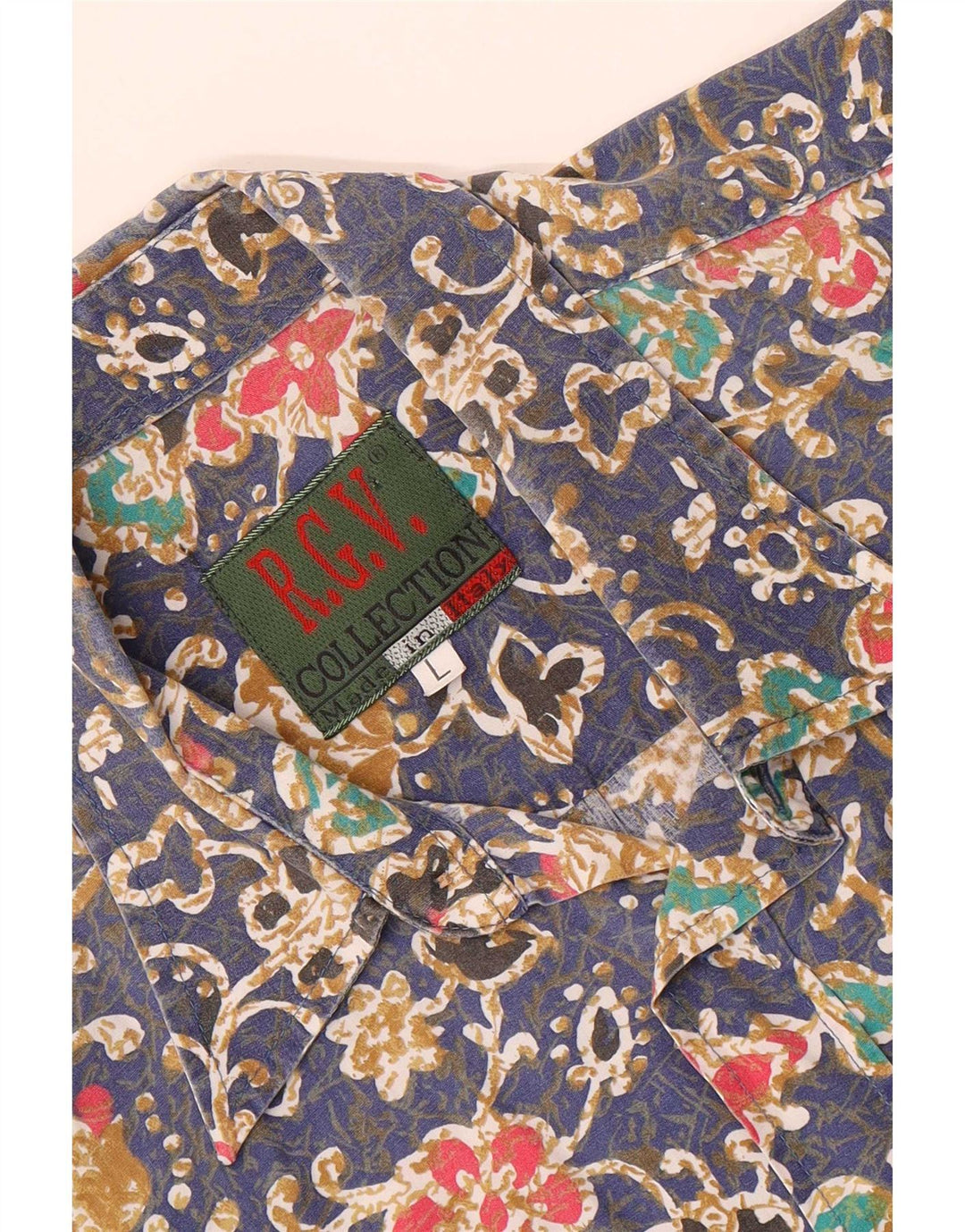 Vintage hombres camisa de manga corta grande azul floral