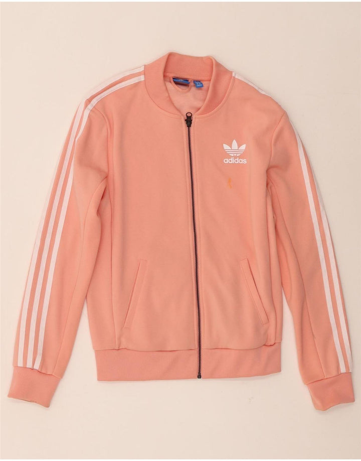 Adidas Mujer Gráfico Chándal Top Chaqueta UK 6 XS Naranja Poliéster