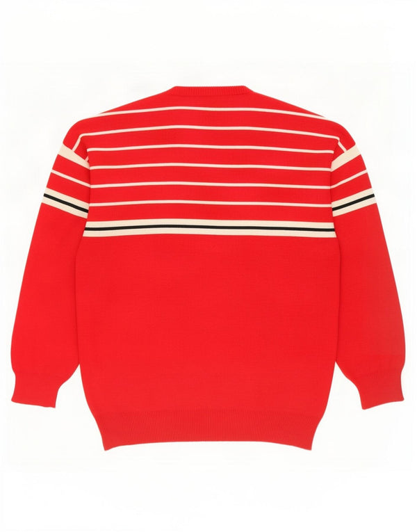 Vintage hombres cuello redondo jersey suéter medio rojo rayas lana