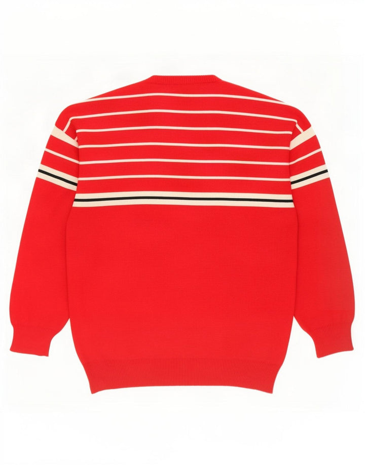 Vintage hombres cuello redondo jersey suéter medio rojo rayas lana