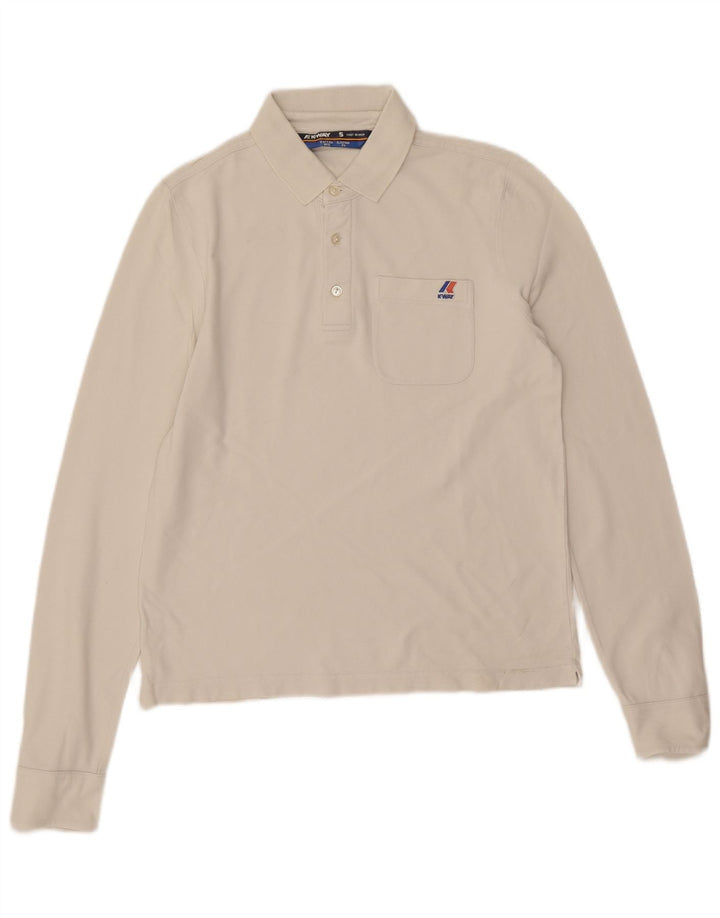 K-Way Polo de manga larga para hombre pequeño de algodón blanco