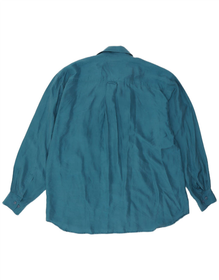 Camisa vintage para hombre de seda azul grande