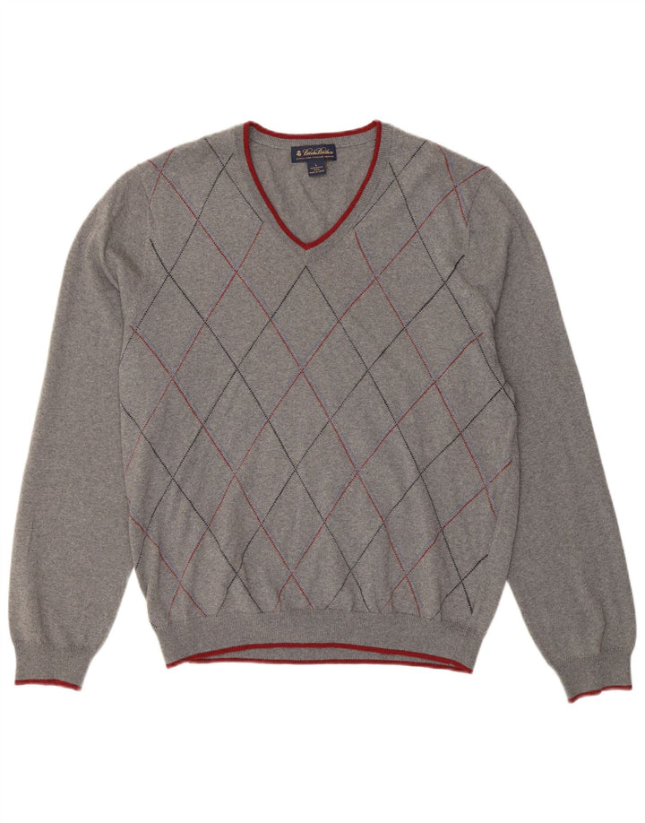 BROOKS BROTHERS Suéter con Cuello en V para Hombre Grande Gris Argyle/Diamante