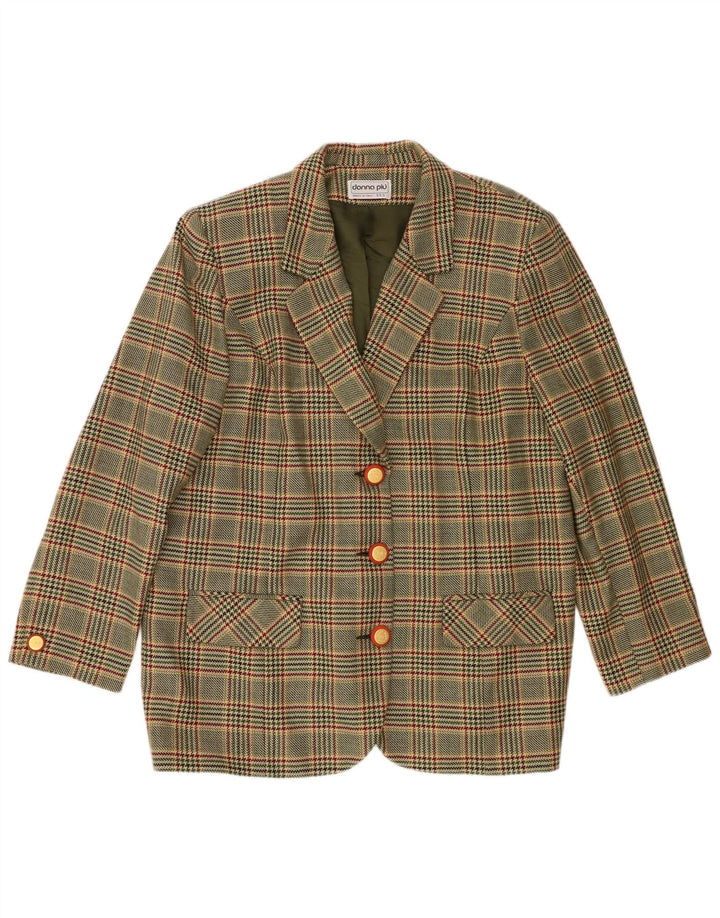 Donna Piu Chaqueta Blazer de 3 Botones para Mujer UK 20 2XL Lana de Pata de Gallo Verde