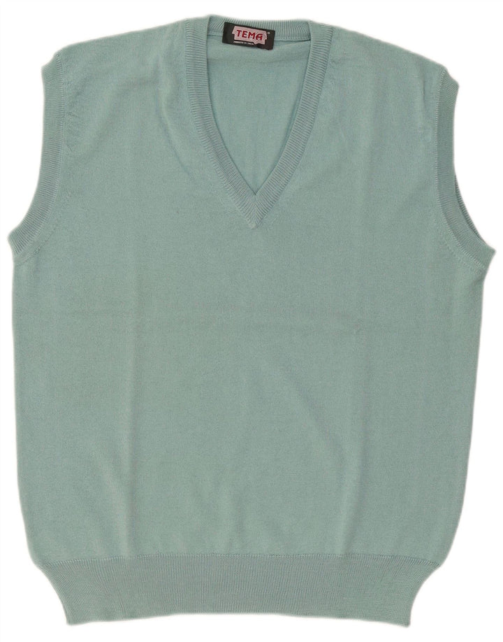 Vintage hombres chaleco tanque top grande lana azul