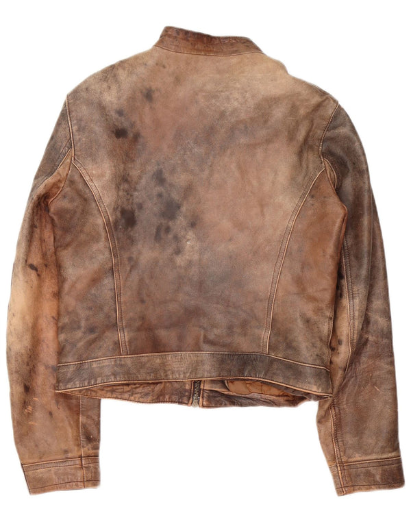 Chaqueta Racer de cuero vintage para mujer IT 48 XL Marrón