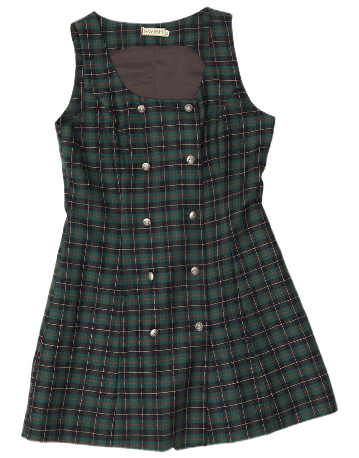 Vestido estilo delantal para mujer Swish UK 40 Lana a cuadros verde medio