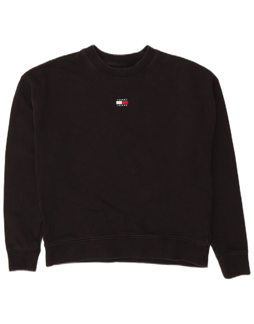 Tommy Hilfiger Mujer Crop Oversize Sudadera Jumper UK 10 Small Negro