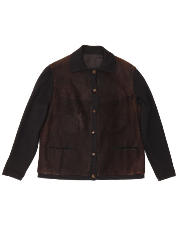 Vintage Womens Regular Fit Bomber Jacket IT 48 Medium Brown Colourblock