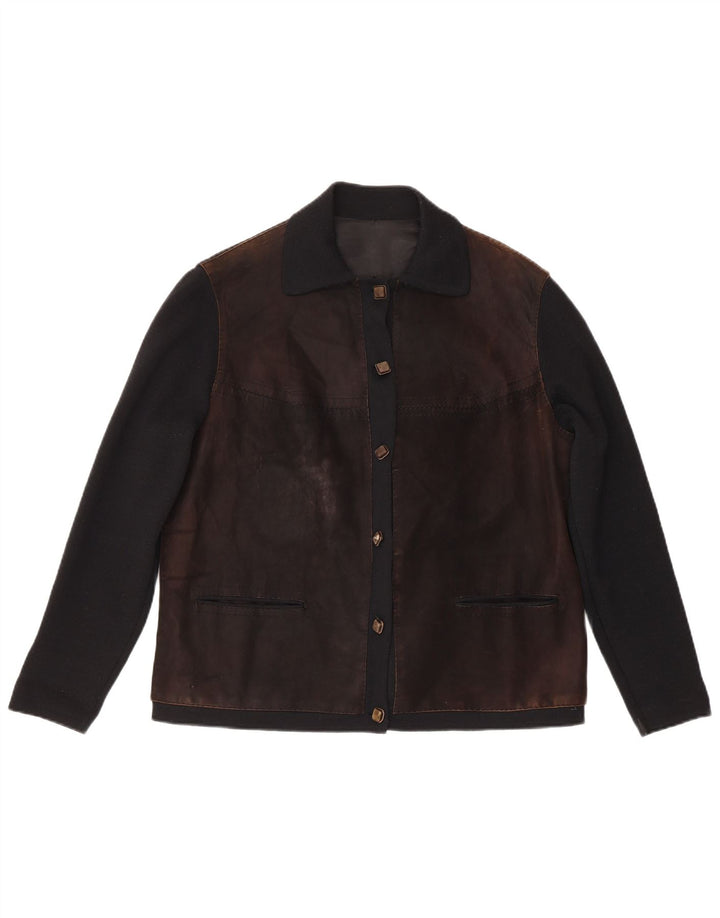 Chaqueta bomber vintage de corte regular para mujer IT 48 Bloque de color marrón medio