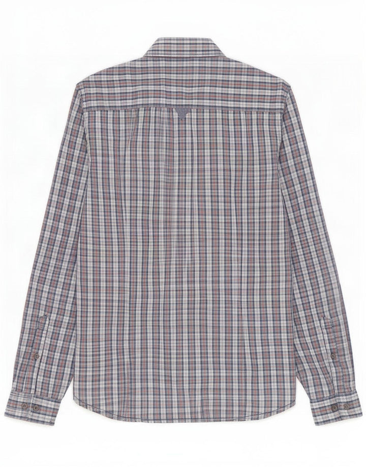 Guess Camisa ajustada para hombre de algodón a cuadros azul medio