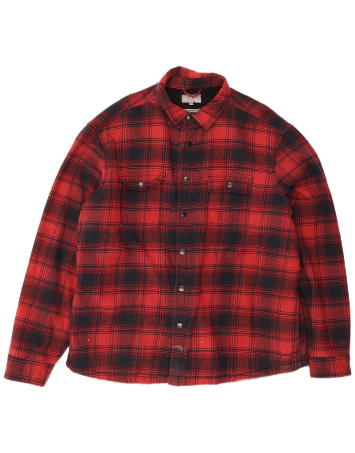 Marks & Spencer Camisa de franela regular para hombre, talla 2XL, cuadros rojos