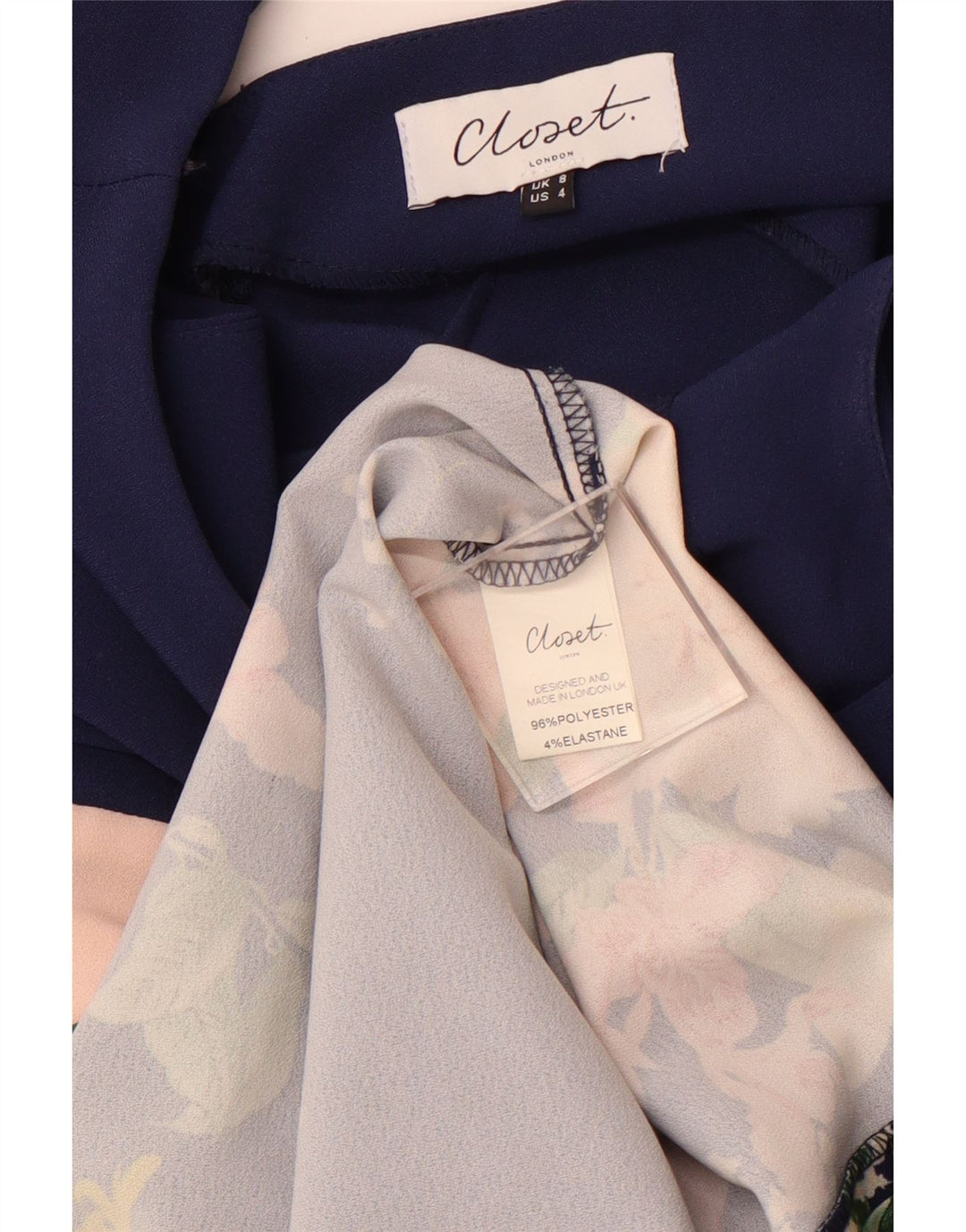 CLOSET Vestido ajustado sin mangas para mujer UK 8 Pequeño azul marino floral