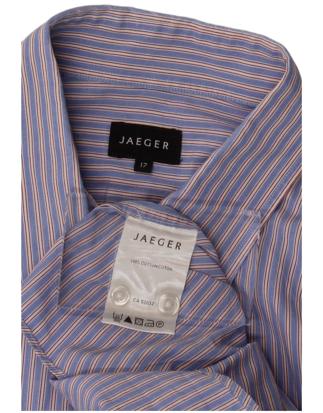 JAEGER Camisa para hombre Talla 17 XL Algodón azul a rayas