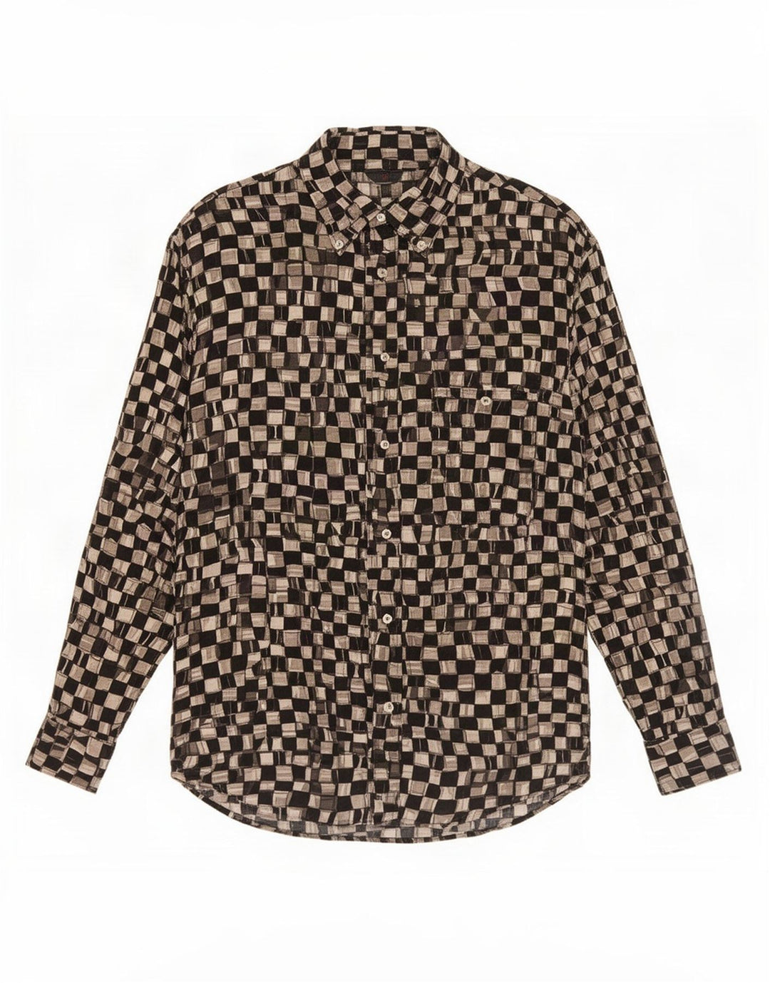 Camisa vintage para hombre pequeña viscosa geométrica negra