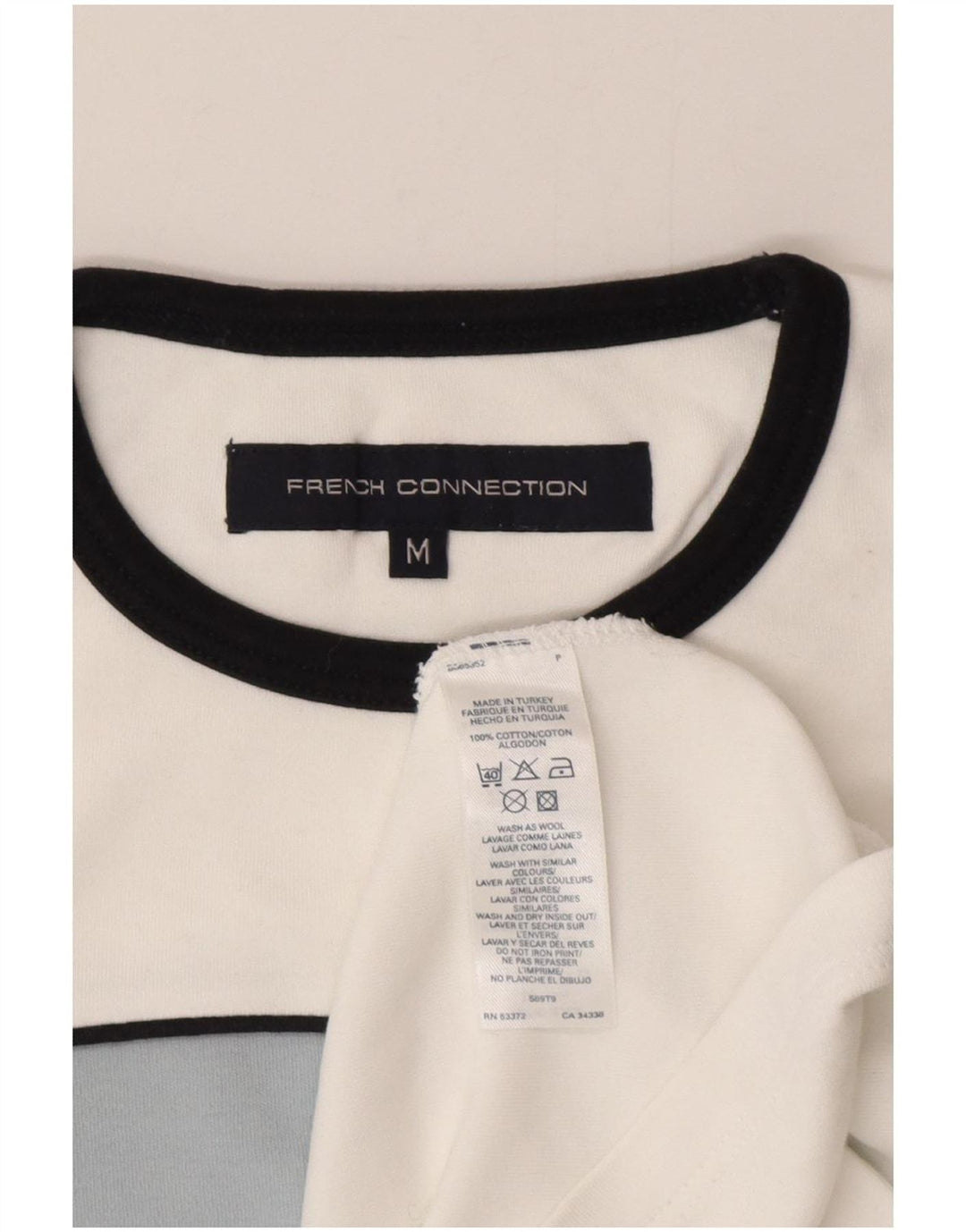 French Connection Camiseta para hombre Top mediano de algodón color block blanco