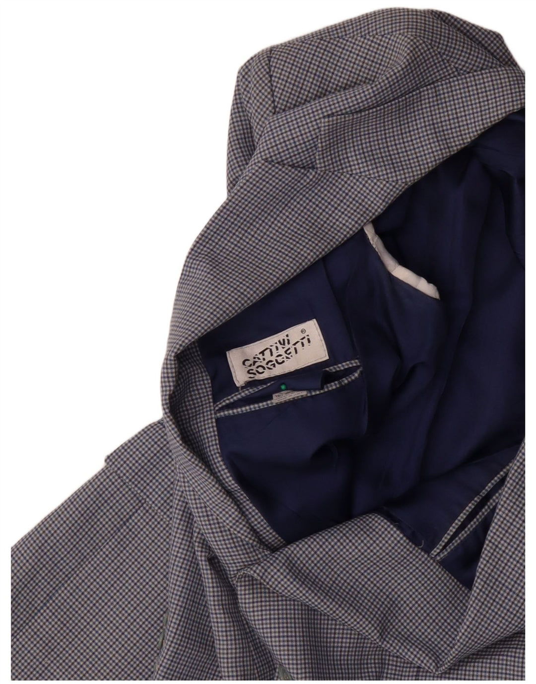 VINTAGE Chaqueta Blazer de 2 Botones para Hombre IT 50 Lana de Cuadros Azul Grande