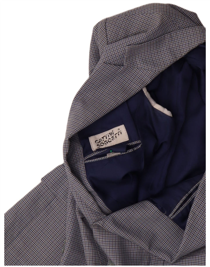 VINTAGE Chaqueta Blazer de 2 Botones para Hombre IT 50 Lana de Cuadros Azul Grande