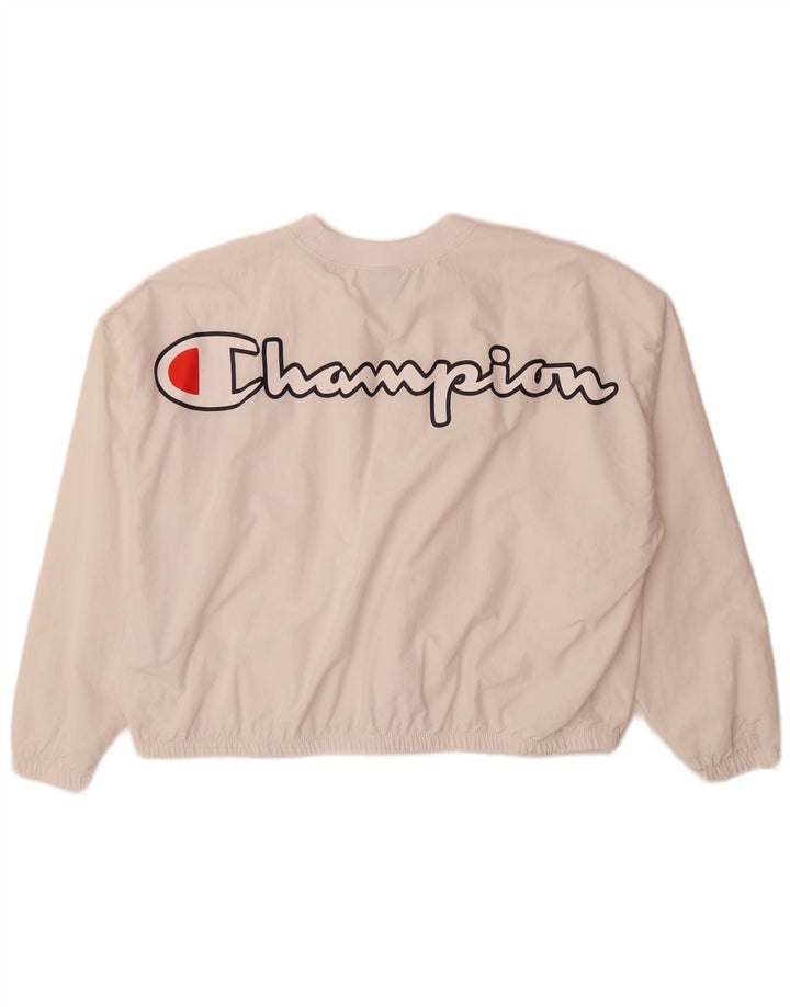 Champion Mujer Gráfico Oversize Jersey Chándal Top UK 10 Small Blanco