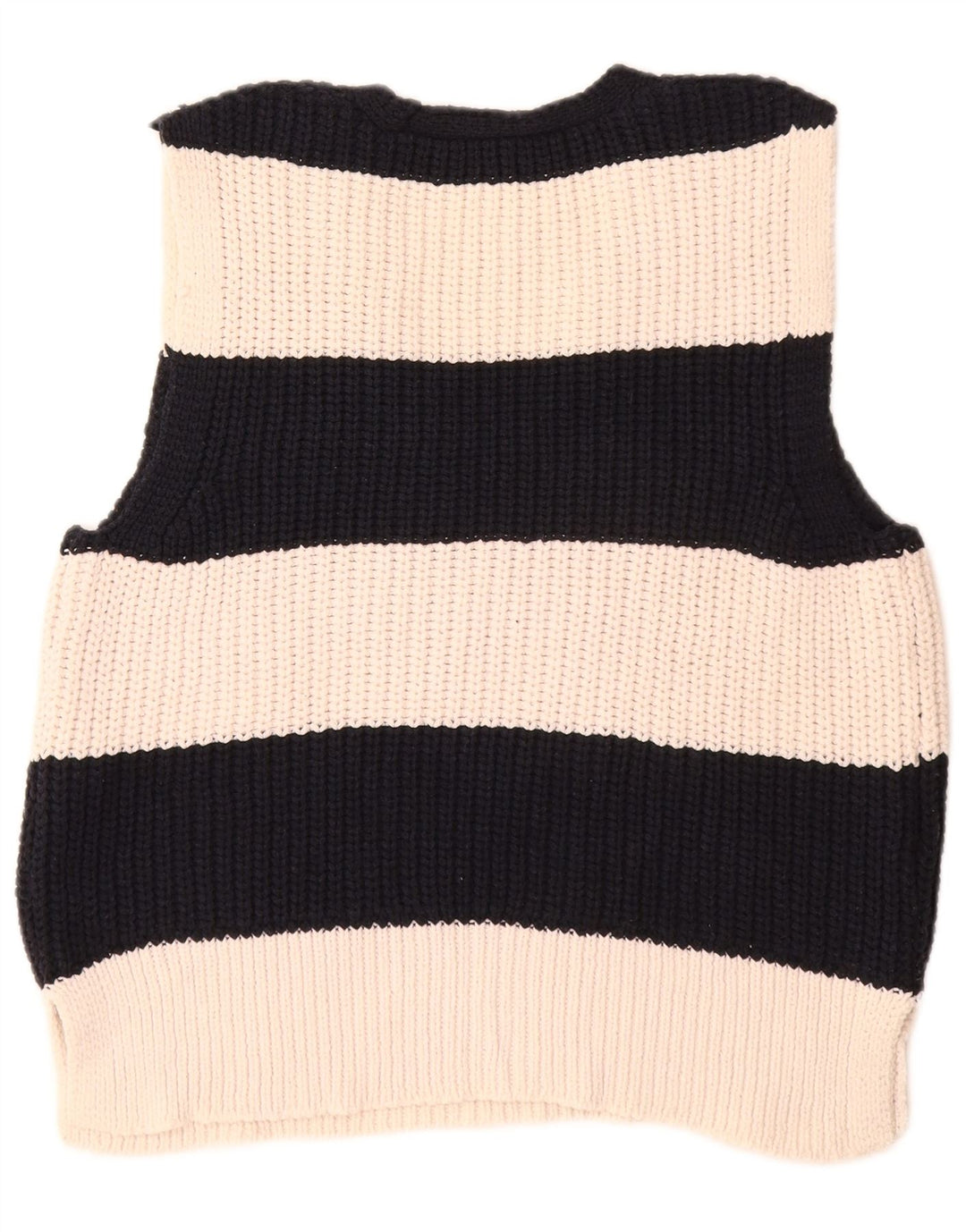 Zara Mujer Chaleco Camiseta Sin Mangas UK 14 Mediano Off White Poliéster A Rayas