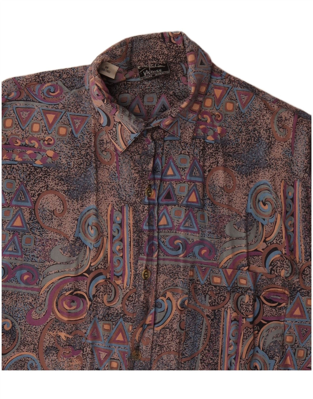 Vintage hombres patrón abstracto camisa tamaño 39/40 viscosa mediana multicolor
