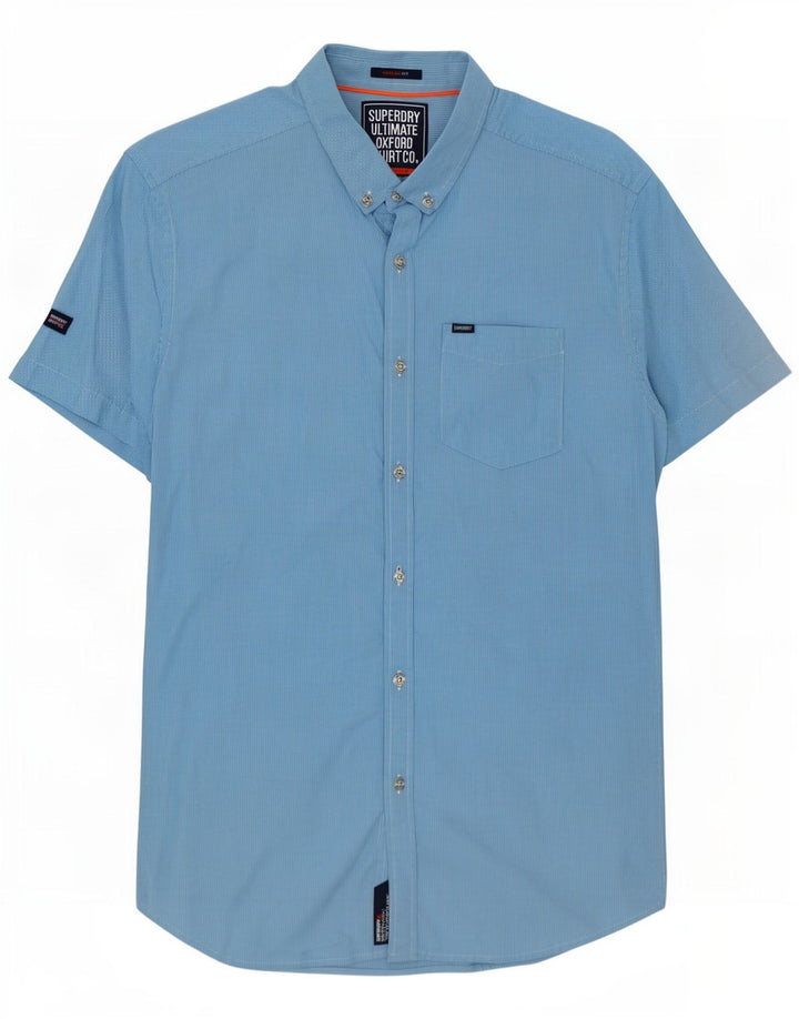Superdry Camisa Regular Fit De Manga Corta De Algodón Con Pata De Gallo Azul Medio