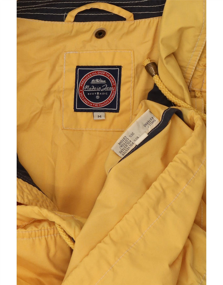 Vintage hombres con capucha chaqueta utilitaria Reino Unido 38 poliéster amarillo medio