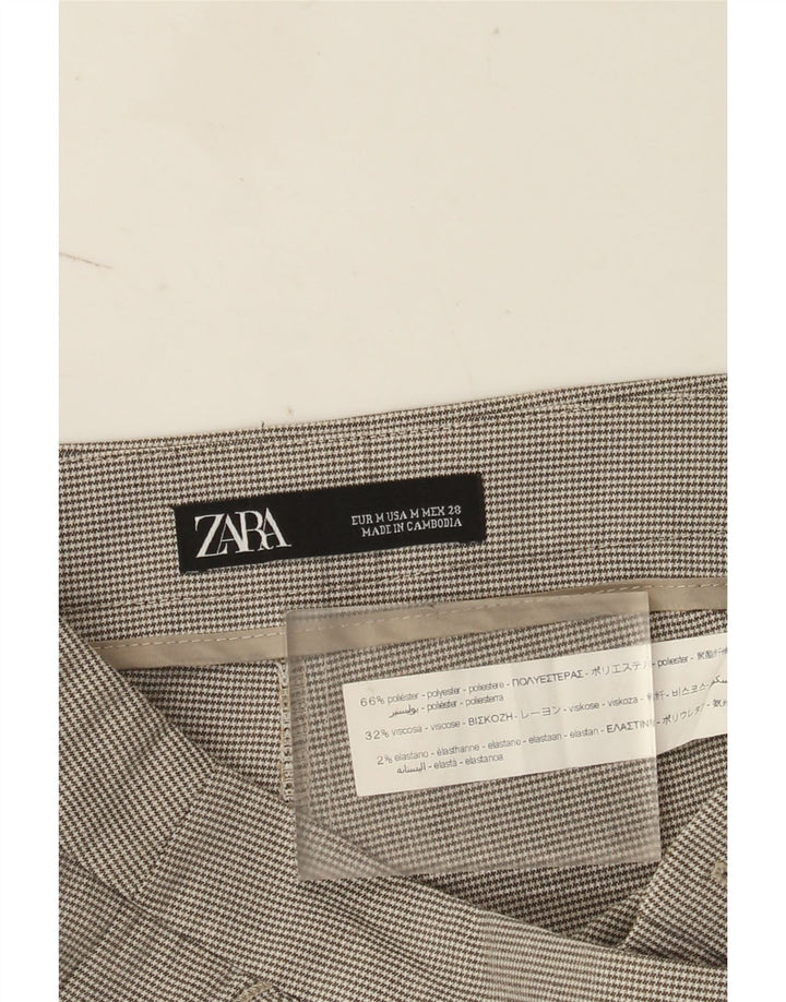 Zara Mujer Pantalón Chino Slim Medium W28 L28 Gris Pata De Gallo Poliéster