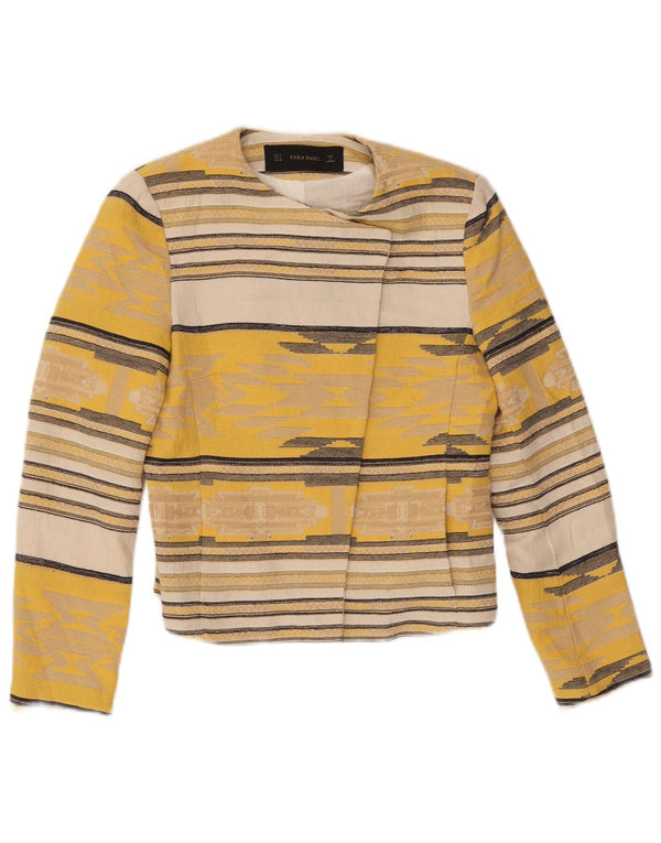 Zara Mujer Crop Open Blazer Chaqueta UK 10 Small Acetato De Rayas Amarillas