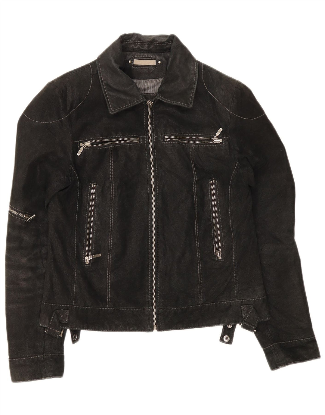 Vintage mujer ante chaqueta Reino Unido 10 pequeño cuero negro