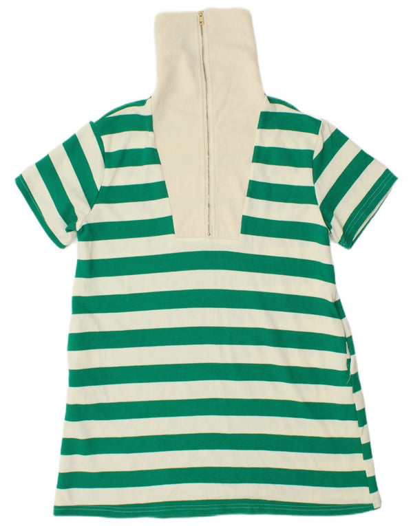 Vintage mujer longline zip cuello camiseta vestido Reino Unido 14 medio verde rayas