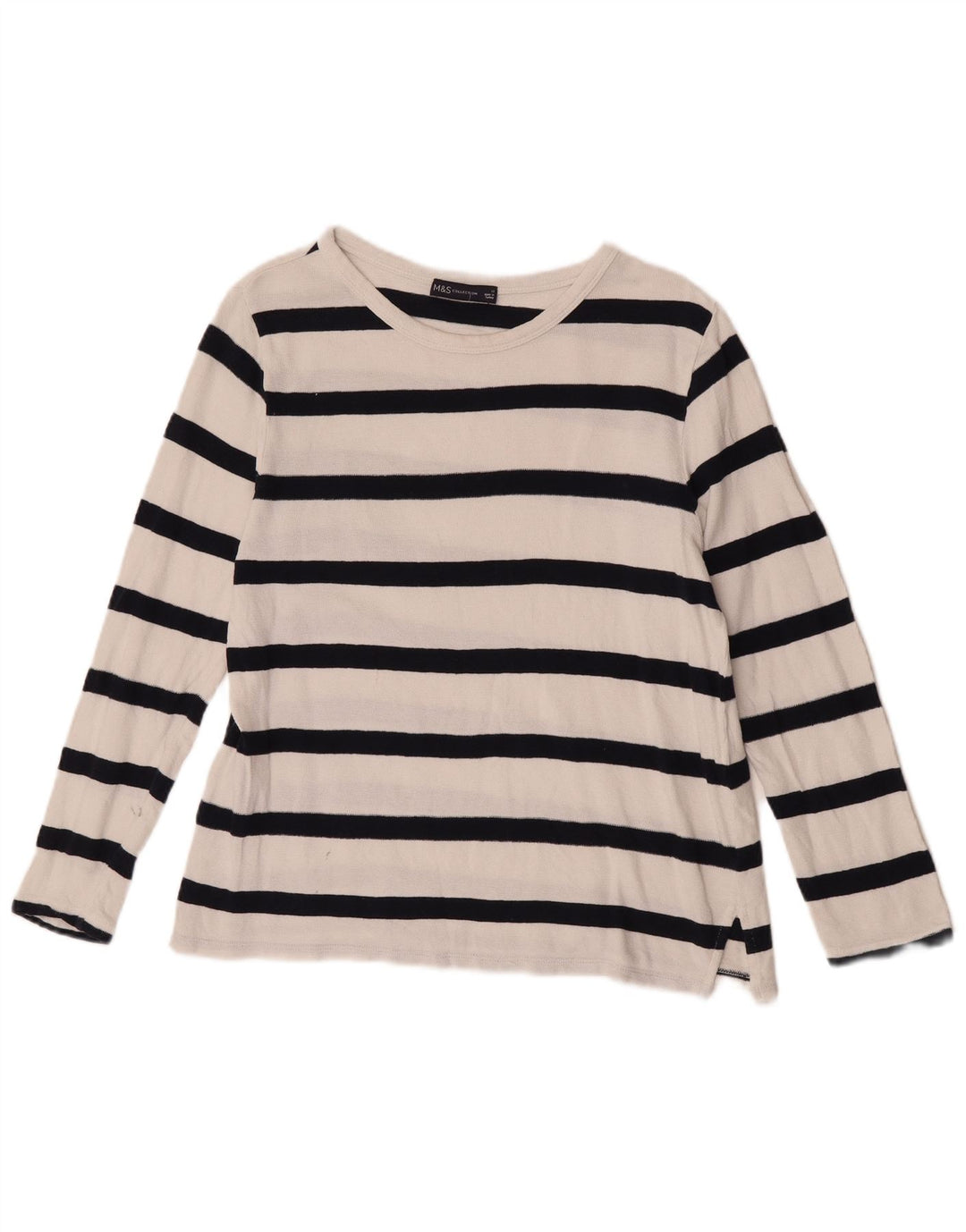 Marks & Spencer Top para mujer de manga larga UK 42 Algodón a rayas blanco mediano