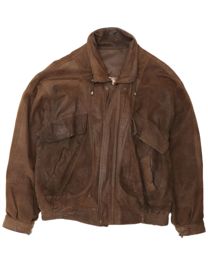 Vintage hombres bombardero chaqueta de cuero Reino Unido 42 XL marrón