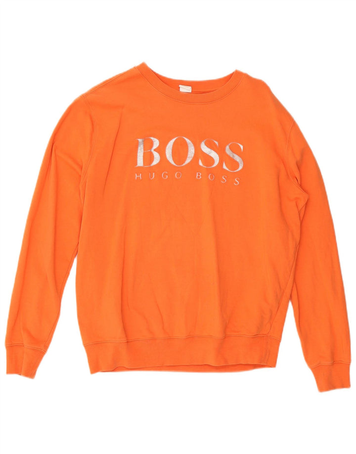 Hugo Boss Womens Graphic Sweatshirt Jumper UK 14 Medium Orange