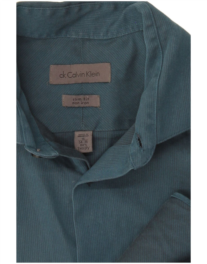 CALVIN KLEIN Camisa slim fit para hombre Talla 15 Algodón azul medio