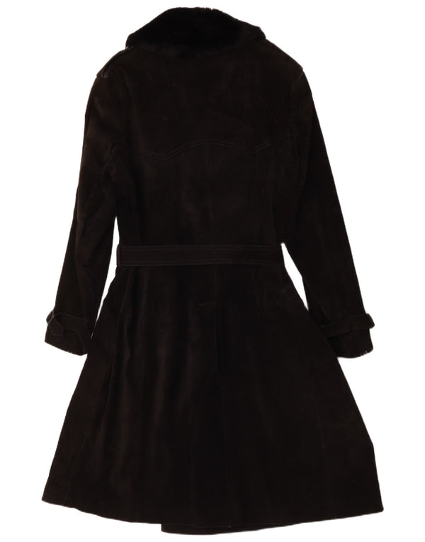Vintage mujer ante doble pecho abrigo IT 54 3XL negro