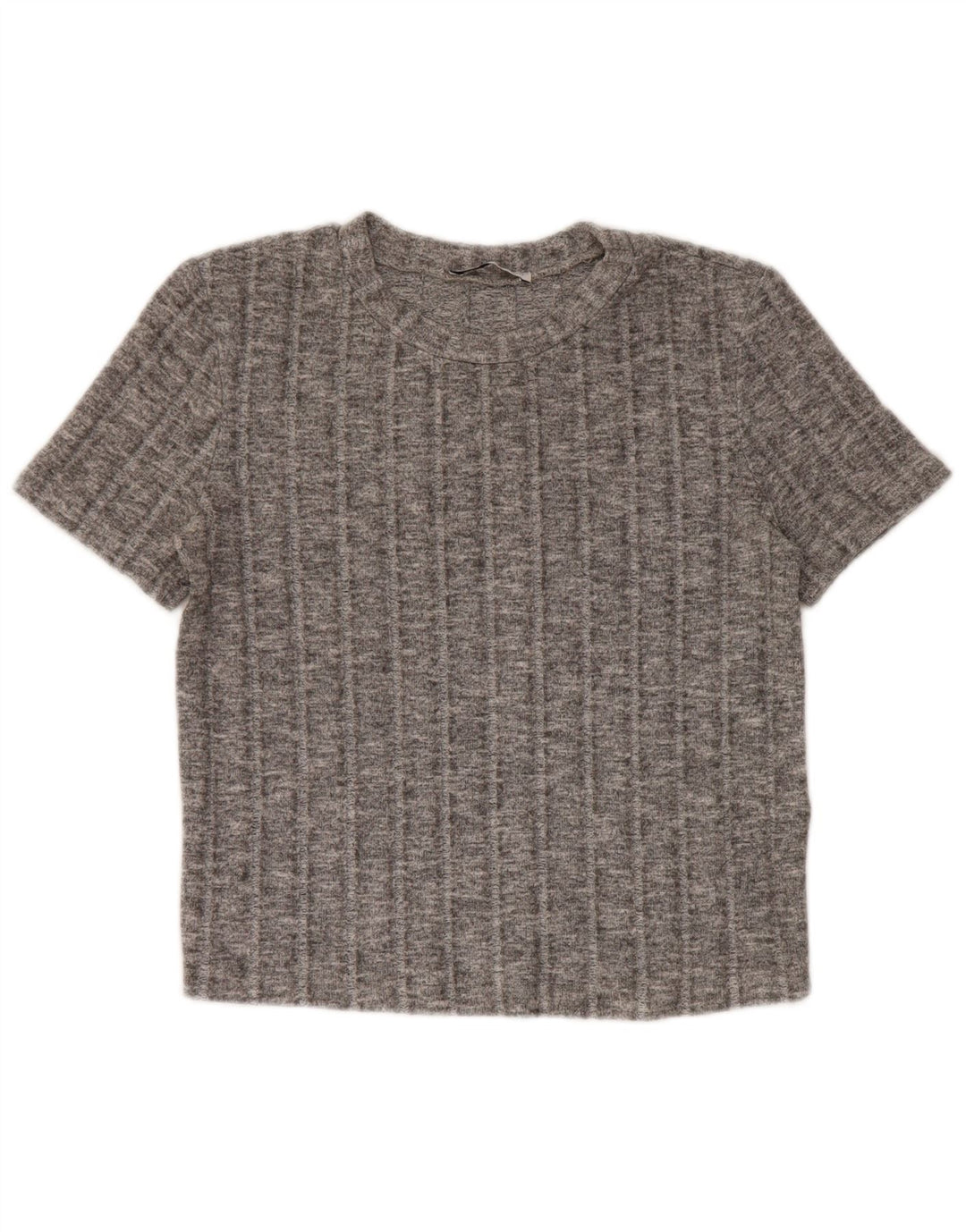 Zara Mujer Crop Camiseta Top UK 10 Small Gris Moteado Poliéster