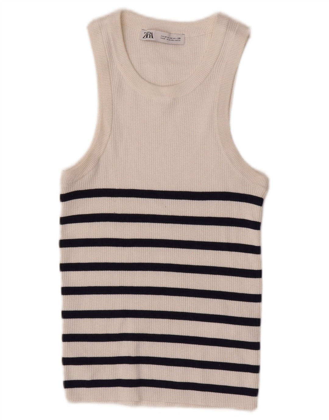 Zara Mujer Crop Vest Top UK 40 Medio Viscosa De Rayas Blancas