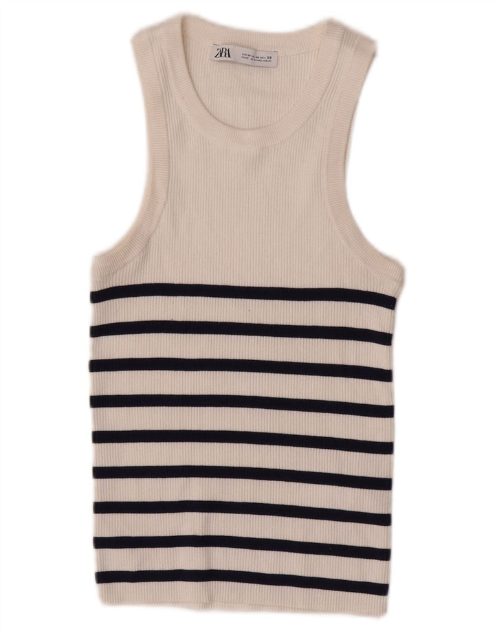 Zara Mujer Crop Vest Top UK 40 Medio Viscosa De Rayas Blancas